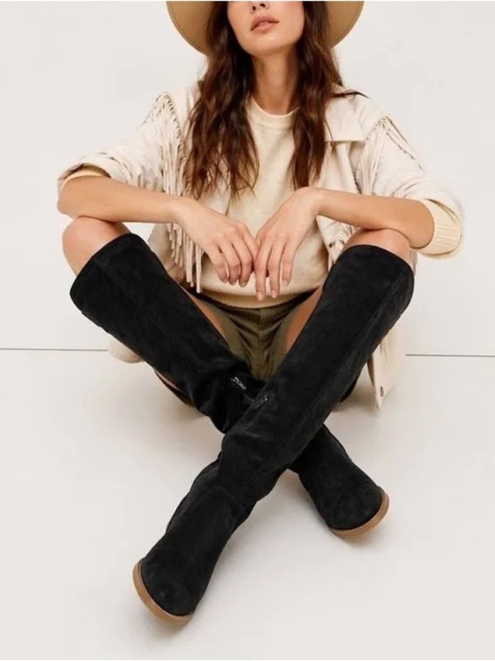 Free People Banks Over the Knee Black Suede Boots - Picture 2 of 7